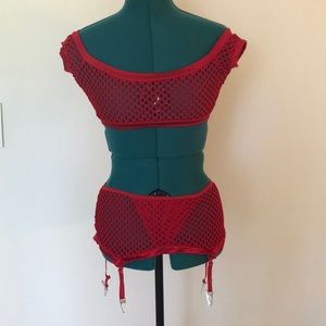 NWOT Risqué Red Fishnet Set with Top and Garter